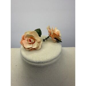 Vintage Peach Plastic Rose Earrings Screwback Romantic Victorian Grandmacore